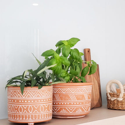 Hand Etched Terracotta Pot - Small-4