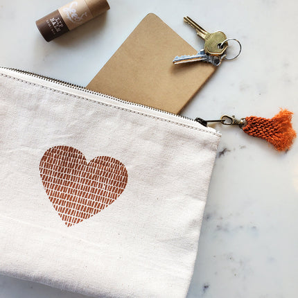 Hand Screen Printed Cotton Canvas Pouch - Love-2