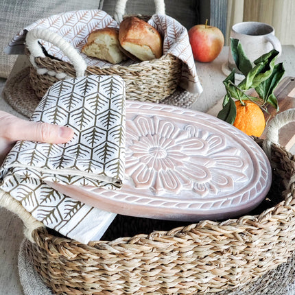 Bread Warmer & Basket Gift Set with Tea Towel - Flower-2