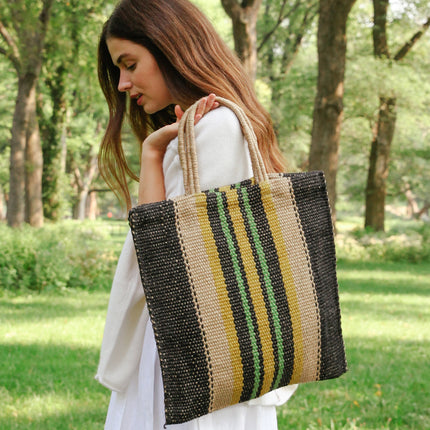 Dora Jute Tote Bag - Multi Navy-1
