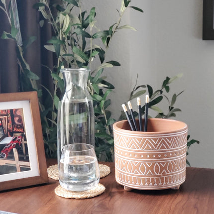Hand Etched Terracotta Pot - Small-2