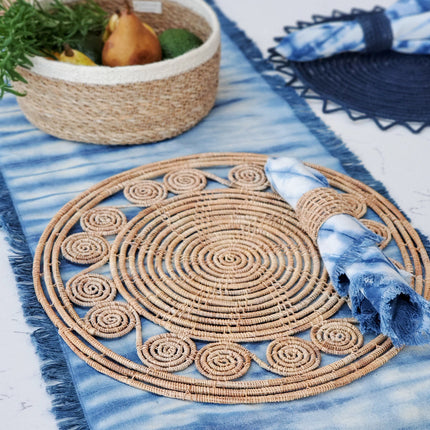 Tie Dye Cotton Table Runner - Indigo Blue-1