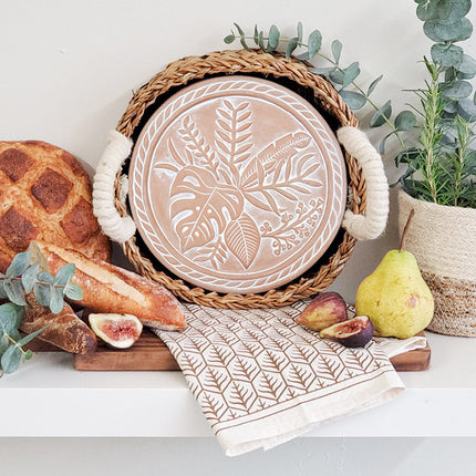 Bread Warmer & Basket Gift Set with Tea Towel - Plant Round-4