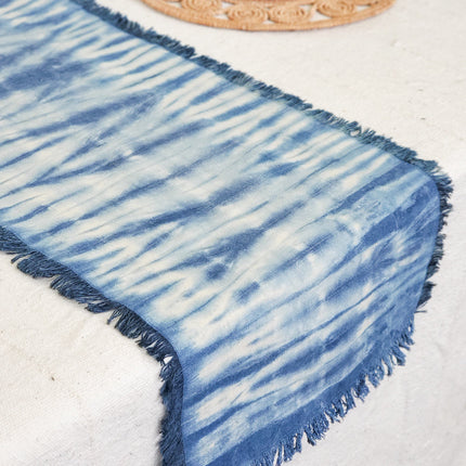 Tie Dye Cotton Table Runner - Indigo Blue-2