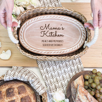 Bread Warmer & Basket Gift Set with Tea Towel - Mom Oval-1