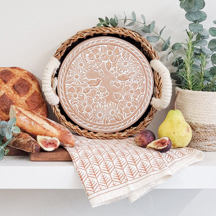 Bread Warmer & Basket Gift Set with Tea Towel - Garden Round-1
