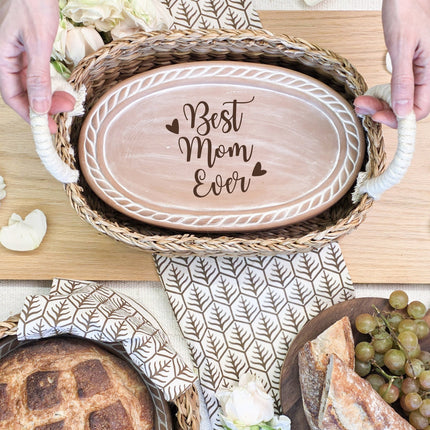 Bread Warmer & Basket Gift Set with Tea Towel - Mom Oval-3