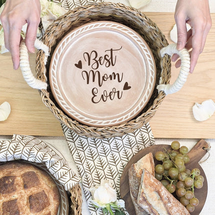 Bread Warmer & Basket Gift Set with Tea Towel - Mom Round-3