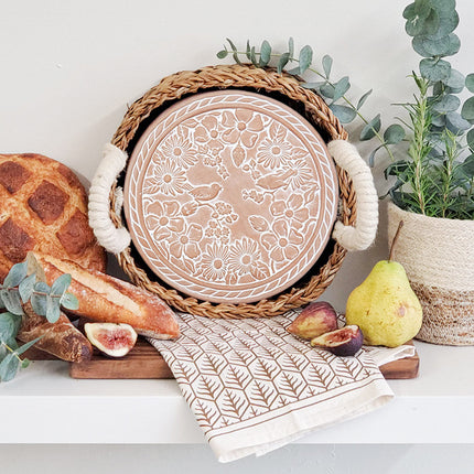 Bread Warmer & Basket Gift Set with Tea Towel - Garden Round-2
