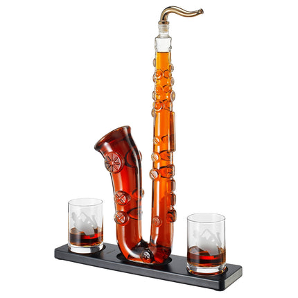 Saxophone Whiskey & Wine Decanter - 34 OZ Decanter Set with Two 10 Oz Whisky Glasses - Bourbon, Scotch, Liquor Gifts for Men, Dad, Father, Music Lover Gifts, Classical Instrument Room Home Decor-0