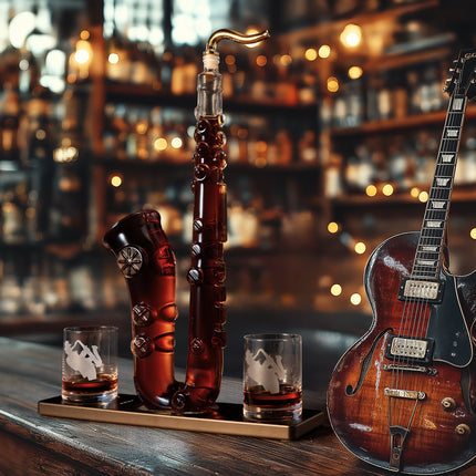 Saxophone Whiskey & Wine Decanter - 34 OZ Decanter Set with Two 10 Oz Whisky Glasses - Bourbon, Scotch, Liquor Gifts for Men, Dad, Father, Music Lover Gifts, Classical Instrument Room Home Decor-4