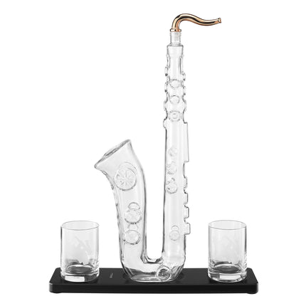 Saxophone Whiskey & Wine Decanter - 34 OZ Decanter Set with Two 10 Oz Whisky Glasses - Bourbon, Scotch, Liquor Gifts for Men, Dad, Father, Music Lover Gifts, Classical Instrument Room Home Decor-3