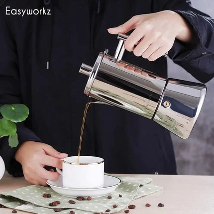 Stovetop Espresso Maker Stainless Steel Italian Coffee Machine Maker 4Cup 6.8 oz Induction Moka Pot-2