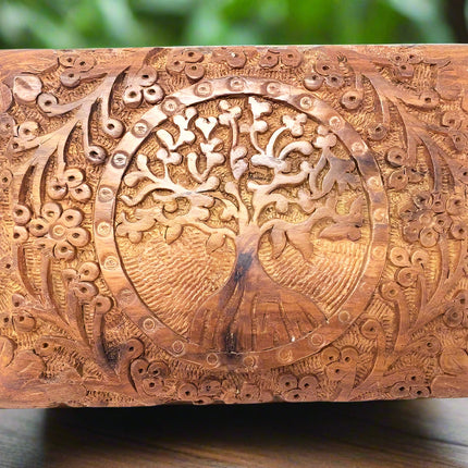 Roots & Reverence: Hand-Carved Tree of Life Wooden Keepsake Box (5" x 7")-1