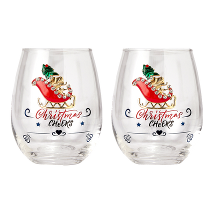 Crystal Christmas Santa's Sleigh Wine & Water Glasses - Set of 2, 17.5oz - Xmas Diamond Merry Christmas Santa Holiday Festive Theme Stemless Glass - New Year Holiday Gifts for Men Women Friend Family-0