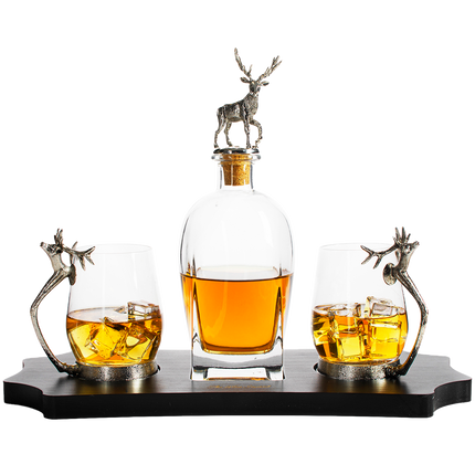 Stag Antler Decanter Set with 2 Stag Glasses - Antique Pewter Whiskey Decanter Set Elegant Liquor Decanter Gift Set for Bar by The Wine Savant - Luxury Decanter for Bourbon, Scotch, or Whiskey 750ml-1