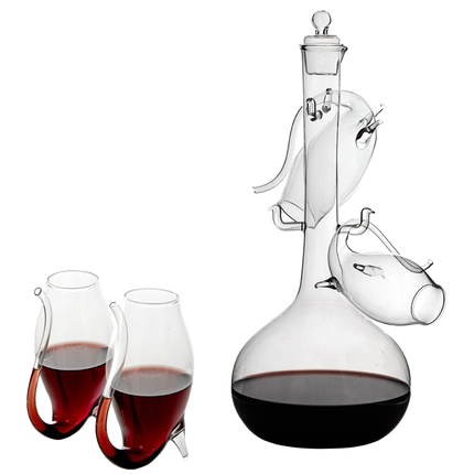 Crystal Port and Dessert Wine Sippers & Decanter, Dry Sherry, Cordial, Aperitif & Nosing Copitas Tasting - Dinner Drink Glassware Glasses | Set of 4 with Carafe - 3 oz Sipper | - The Wine Savant-0