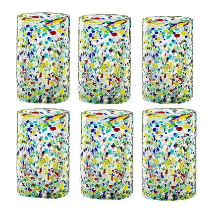 Hand Blown Mexican Drinking Glasses – Set of 6 Confetti Rock Design Glasses by The Wine Savant (Confetti)-0