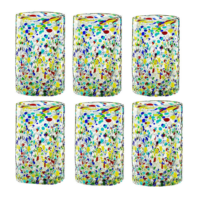 Hand Blown Mexican Drinking Glasses – Set of 6 Confetti Rock Design Glasses by The Wine Savant (Confetti)-0