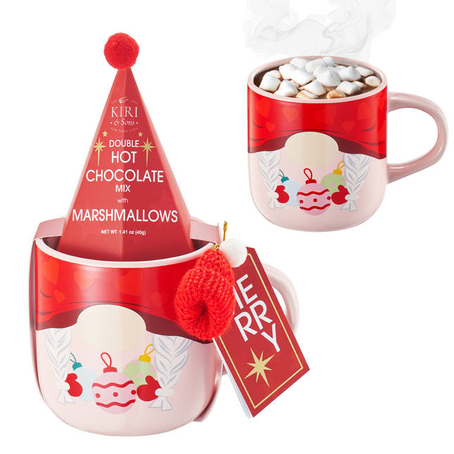Mug With Hot Cocoa Mix & Marshmallows - Delicious Double Hot Chocolate Mix Filled with Marshmallow - Kids Fun Gift Holiday Santa Elves Christmas, Ceramic Childrens Eggnog Festive Gifts, Red Elf Mug-0