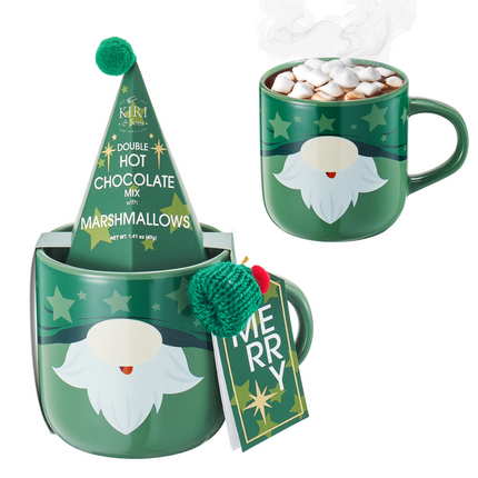 Mug With Hot Cocoa Mix & Marshmallows - Delicious Double Hot Chocolate Mix Filled with Marshmallow - Kids Fun Gift Holiday Santa Elves Christmas, Ceramic Childrens Eggnog Festive Gifts, Green Elf Mug-0