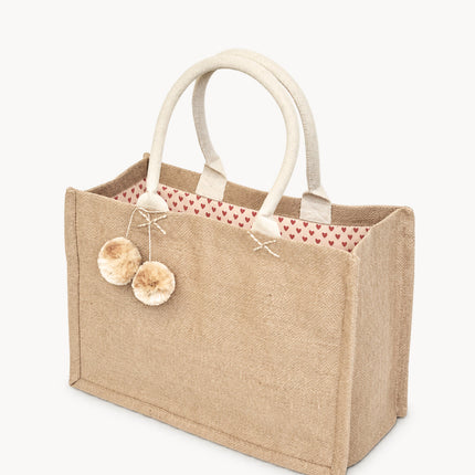 Jute Canvas Gift Bag With Pompom-0