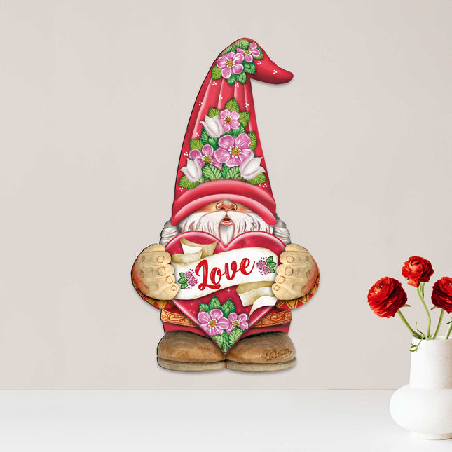 Love Gnome Wooden Door Hanger Wall Art by G. DeBrekht - Love Family Kids Decor - 8611018H-0