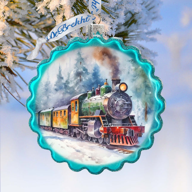 Christmas Train Wreath Glass Ornament by G. Debrekht - Christmas Decor - 759-051-0