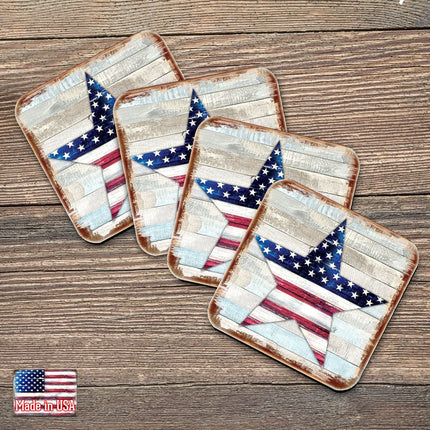 American Star Wooden Cork Coasters Gift Set of 4 by Nature Wonders - American Patriotic Decor - 8198917C-S4-0