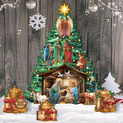 Nativity-Themed Christmas Tree Set Outdoor Indoor Décor Wooden Christmas Decoration by G. Debrekht Christmas Décor - 8191503-3F-G-4
