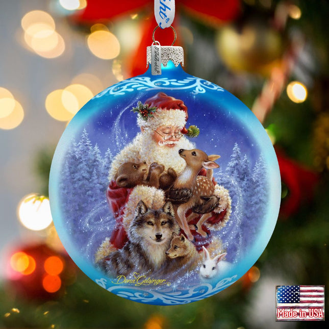 Santa Little Friends Glass Ornament by D. Gelsinger - Christmas Santa Snowman Decor - 71112-9914-0