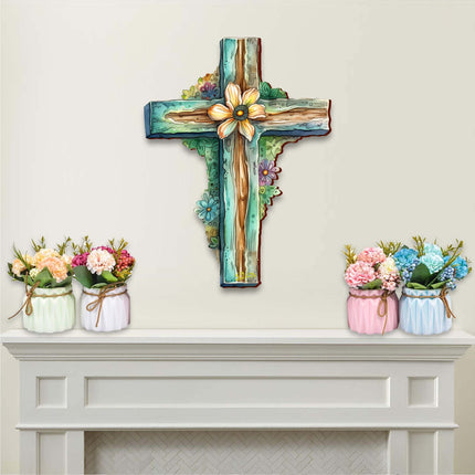 Teal Cross Holiday Door Decor by G. Debrekht - Easter Spring Decor - 8688164H-1