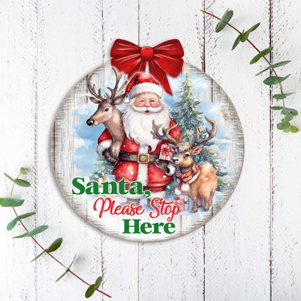Santa Please Stop Here Sign Front door welcome sign Main entrance banner Welcome sign - Wooden front porch decor - 933116H-3