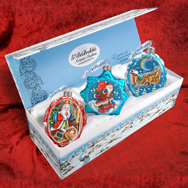 Christmas Night Mercury Glass Ornaments Set of 3 by G. DeBrekht - Christmas Santa Snowman Decor - 770103-2S3-0