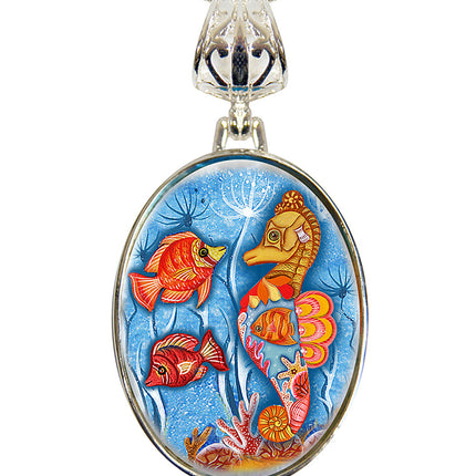 Seahorse Silver Plated Mother of Pearl Jewelry Pendant Necklace Coastal - 44045-0