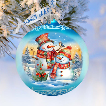 Winter Friends Ball Glass Ornament by G. Debrekht - Christmas Santa Snowman Decor - 73373-0