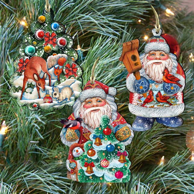 Father Frost Tales Wooden Ornaments Set of 3 by G. DeBrekht - Christmas Santa Snowman Decor - 8100021S3-0