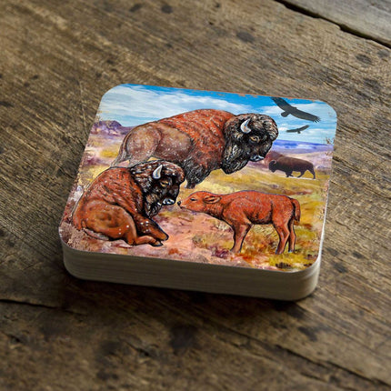 Buffalos Wooden Cork Coasters Gift Set of 4 by Nature Wonders - Nature Wildlife Decor  - 95217C-S4-2