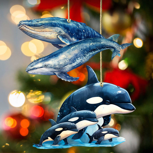 Alaskan Whale and Orca Wooden Ornaments Set of 2 by G. Debrekht - Wildlife Holiday Decor - 8091323S5-0