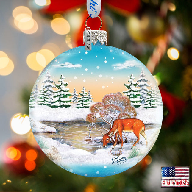 Winter Reindeer Ball Glass Ornament by G. DeBrekht - Wildlife Holiday Décor - 73416-0