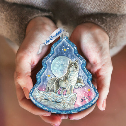 Howling at The Moon Wolves Glass Ornament by G. DeBrekht - Wildlife Holiday Decor - 762-024-3