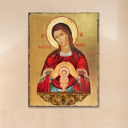 Blessed Virgin Mary Lifegiving Wooden Gold Plated Religious Christian Sacred Icon - Inspirational Icon Decor - 85017-0
