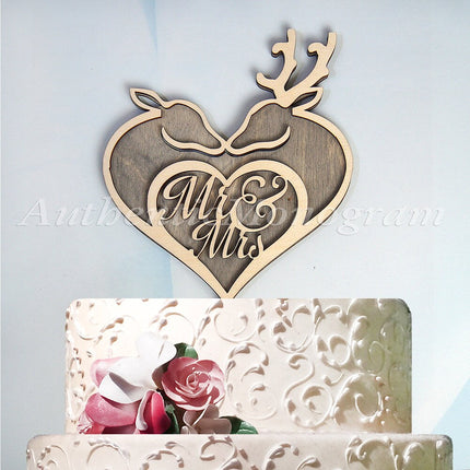 Wedding Cake Topper - Mr. & Mrs. Wedding Deer Love Cake Topper, Wedding decor, Unpainted, Special Occasion 94234-0