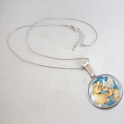 Angels Watching Over Silver Plated Mother of Pearl Jewelry Necklace - 43046-2