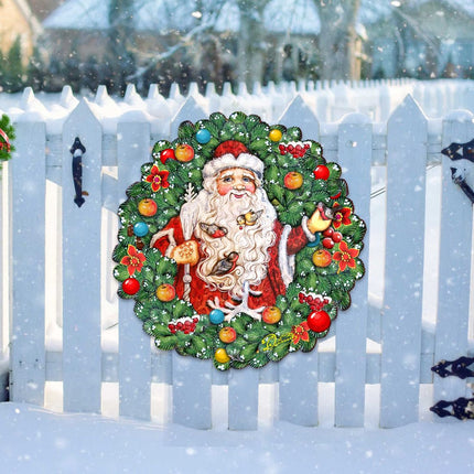 Santa Wreath with Birds Door Decor by G. DeBrekht - Christmas Santa Snowman Decor - 8185320H-2