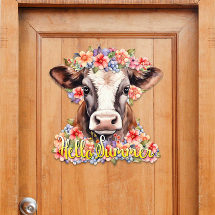 Front door welcome sign Hello Summer Front porch Summer wreath Main entrance banner Flowers Welcome sign - Wooden front porch decor - 933111H-2