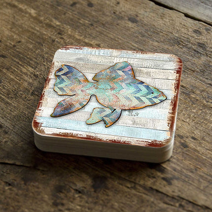 Fish Coastal Wooden Cork Coasters Gift Set of 4 by Nature Wonders - Coastal Sea-Life Decor - 8198534-9C-S4-3