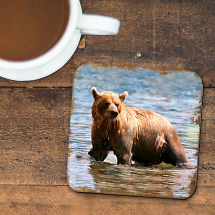 Bear Wooden Cork Coasters Gift Set of 4 by Nature Wonders - Nature Wildlife Decor  - 95297C-S4-3