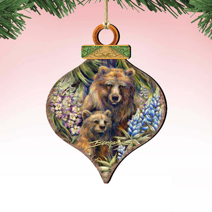 Grin Bear it Grizzly Mother Cub Wooden Ornaments by J. Bergsma - Wildlife Holiday Decor - 8591947-JB-0