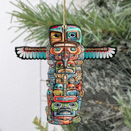 Alaskan Totem Pole Wooden Ornaments by G.Debrekht - Wildlife Holiday Decor - 8710117-1-1